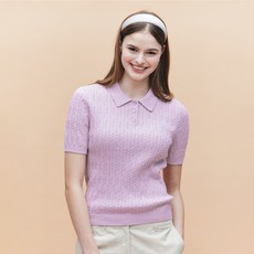 헤지스 여성용 아이코닉 면 케이블 반팔 카라 풀오버