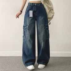 女款隱藏式鬆緊帶工裝牛仔褲 基本款