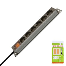 韓國機架式鋁製電源分配器 6插座+防災貼片 2張組, 3m, 單一顏色, 1套