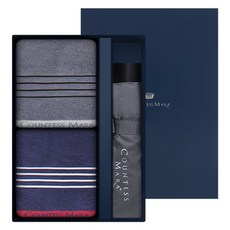 COUNTESS MARA 松月毛巾 四線運動毛巾 100g 30支棉紗 2入 +CM 3摺碰擊布雨傘 禮盒組, 1套, 隨機出貨