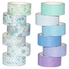 Sellingnew Art Spin 裝飾手帳紙膠帶 15mm x 3m 12款套組, 1套, 藍色調