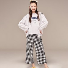 applepink 女童學生字母長袖T恤 + 棋盤格長褲睡衣套裝 S103