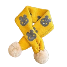 愛北鼻 兒童款針織交叉圍巾 適用年齡：2-10歲 (含毛球), 76 x 10cm, 黃色兔子, 1條