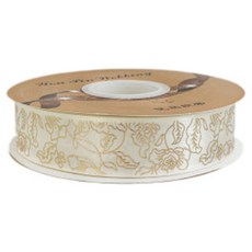 HANZPICK 花朵節日包裝燙金緞帶, 奶油色, 1個
