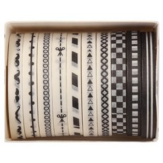 Sellingnew Artspin 柵欄 手帳 紙膠帶 10款套組 5mm x 2m, 1套, 黑白