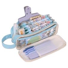 微笑透明簡約拉鍊筆袋, 天空藍, 1個