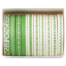 Sellingnew Artspin 柵欄 手帳 紙膠帶 10款套組 5mm x 2m, 1套, 綠色