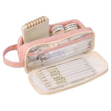 微笑透明簡約拉鍊筆袋, 粉紅色, 1個