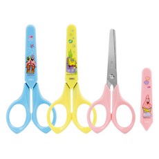 델리 스폰지밥 안전 캡 가위 3종 세트, 1세트, 옐로우, 핑크, 블루