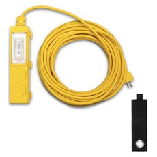 Gaga 工業用漏電斷路 2孔延長線 20號 + 掛鉤式魔鬼氈束帶組合, 黃色, 1套, 18m