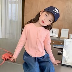 JOYMULTI 女童圓領短版長袖羅紋T恤