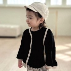 BEBENINE 兒童亞麻滾邊開襟衫