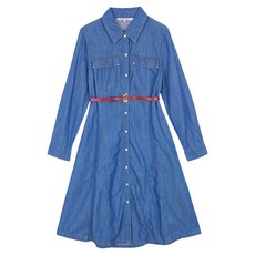 COMPAGNA 女款附腰帶A字丹寧棉質連身裙 CADS2-WDO900, 藍色