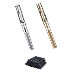 미소로운 깔끔한 다용도 만년필 세트, EF, 실버+골드+잉크18개입B