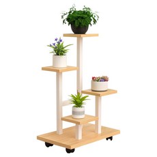 JLIFE Betty 可移動式花盆架 4層, 木紋白, 1個