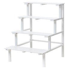 제이라이프 라우드 4단 우드 화분 받침대 직각형, 화이트, 1개