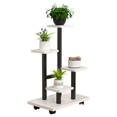 JLIFE Betty 可移動式花盆架 4層, 大理石紋白黑, 1個