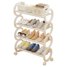 圓形4層移動式鞋子整理架, 白色, 1個