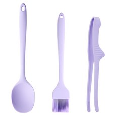EASYsili 矽膠廚具3件組, 1套, 多功能料理勺 + 油刷 + 夾子, 紫色