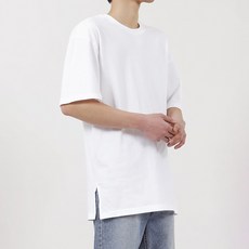MCT 男女通用基本款素色長版層次感短袖T恤, 白色