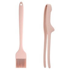 이지실리 矽膠烹飪工具2件組, 1套, 油刷 + 站立式夾子, 淡粉色