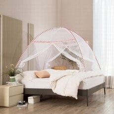 자자데코 원터치 양문 야광 텐트형 모기장, 체크핑크