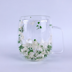 제이콕스 이중 내열 유리 홈 카페 머그컵 370ml, 화이트 + 그린, 1개