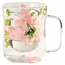 제이콕스 이중 내열 유리 홈 카페 머그컵 300ml, 핑크 + 그린, 1개