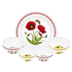 PORTmeIRION 波特玫琳恩 Botanic Garden Meadow 入門款 2人餐具組 A, 1套, 飯碗 2p + 湯碗 2p + 大盤子, 粉紅色, 黃色(飯碗, 湯碗), 隨機出貨(大盤子)