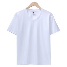 MCT 男女通用透氣簡約V領大尺碼短袖T恤, 白色