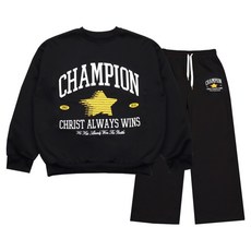 라라온 여성용 심플 레터링 긴팔 맨투맨 + 밴딩 일자 바지 세트 TSP2147