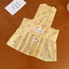 Coco studio 狗狗披肩蝴蝶結野餐胸背帶連身裙, 黃色, 1個