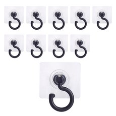 Day Rhythm 360度旋轉免鑽孔廚具掛鉤架, 黑色, 10個