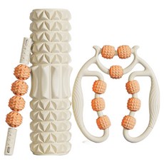 Tidy Home 涼爽刮痧用品 泡棉滾筒 45cm + 9輪腿部按摩器 + 4球按摩棒組合, 1套, 橘色