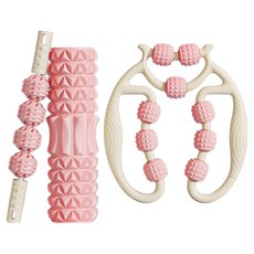 타이디홈 시원한 괄사용품 폼롤러 30cm + 9휠 다리안마기 + 4볼 마사지스틱 세트, 핑크, 1세트