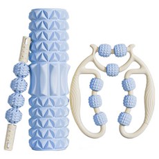Tidyhome 涼感刮痧用品 泡棉滾筒 45cm + 9輪腿部按摩器 + 4球按摩棒套組, 1套, 藍色
