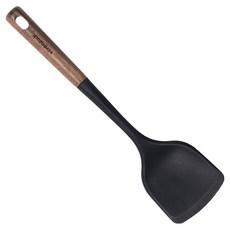 vivenzadi 核桃木矽膠炒菜鍋鏟, 黑色, 1個