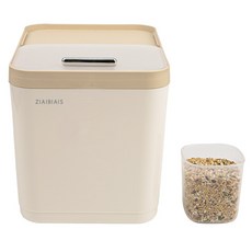 ZABAS 滑蓋密封防潮智慧米箱 5kg + 量杯組, 1套, 奶油色
