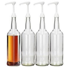 mir 透明按壓式糖漿玻璃瓶 白色, 750ml, 4個