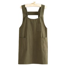 Leovince 雅緻日常棉質抓皺吊帶口袋圍裙, 綠色
