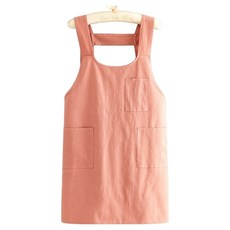 Leovince 雅緻日常棉質抓皺吊帶口袋圍裙, 粉紅色
