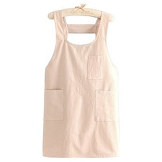 Leovince 雅緻日常棉質抓皺吊帶口袋圍裙, 燕麥色