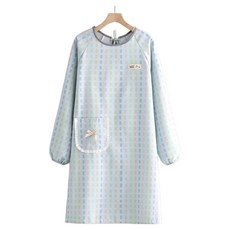 Leovince 優雅現代帆布長袖蝴蝶結圍裙, 藍色