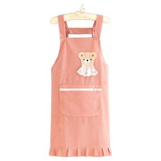 Leovince 簡約日常吊帶蕾絲小熊圍裙, 粉紅色