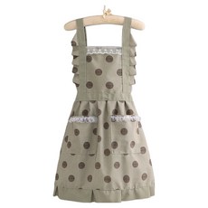 Leovince 簡約素雅帆布吊帶圍裙, 綠色圓點