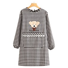 Leovince 簡約日常長袖蕾絲小熊圍裙, 黑色