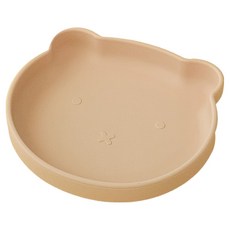 Peripia 兒童用 Bebe 小熊矽膠吸附餐盤, 柔和米色, 1個