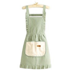 Leovince 簡約現代吊帶棉麻裙式圍裙, 綠色