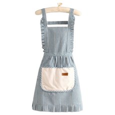 Leovince 簡約現代吊帶棉麻裙式圍裙, 藍色