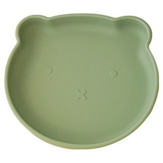 Peripia 兒童寶寶小熊矽膠吸盤餐盤, 暖草本綠, 1個